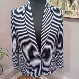 Plus Size Lauren Ralph Lauren Blue & White Stripe Knit Blazer